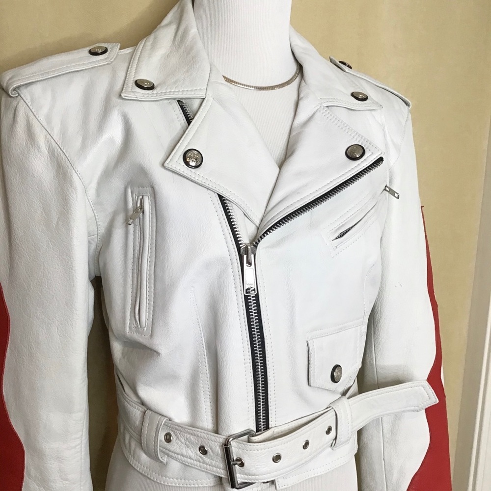 London Leatherwear NYC leather white/red women’s L - Picture 5 of 8
